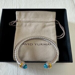 David Yurman Silver Bracelet with Blue and Gold Accents 7mm